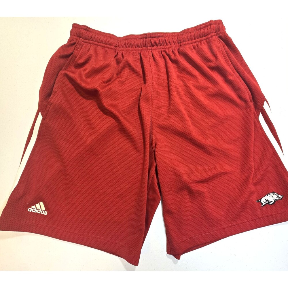 Adidas Athletic Shorts Mens Large Red W/ White Stripes Ark. Razorbacks  Mascot